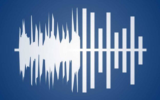 Before and after waveform graphic showing voice enhancement and intelligibility improvement for forensic audio evidence and speech recovery
